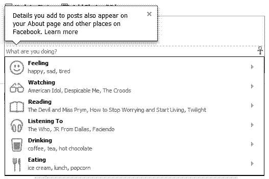 Facebook Feelings Options